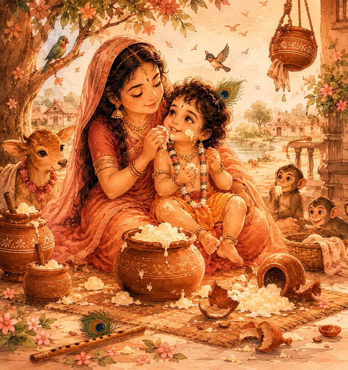Illustration for Little Krishna and Mother Yashoda’s Love