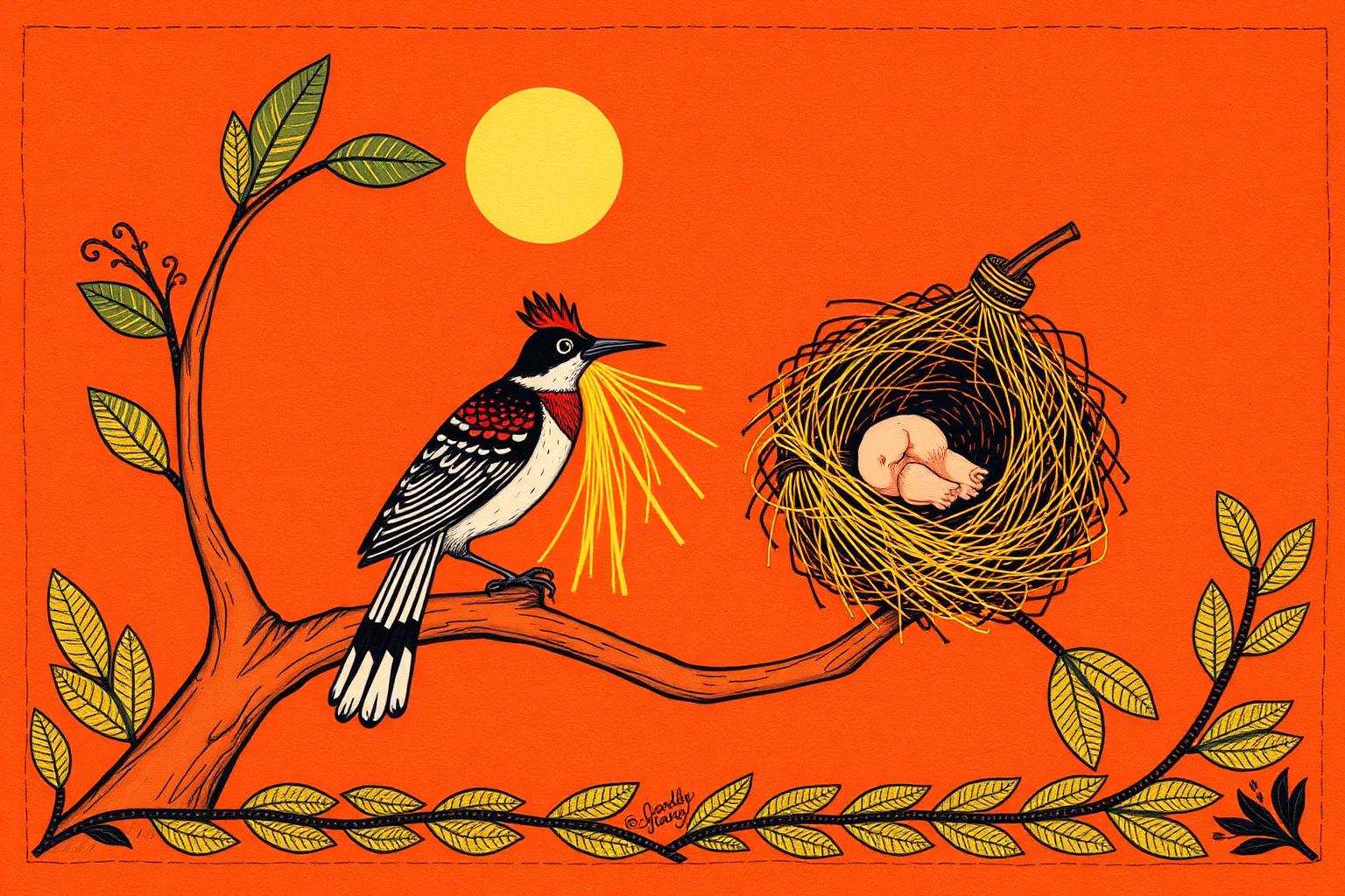 Illustration for The Little Bird and the Monsoon Rain